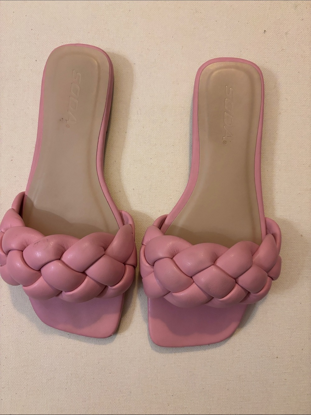 Pink Braided Slide Sandals SODA